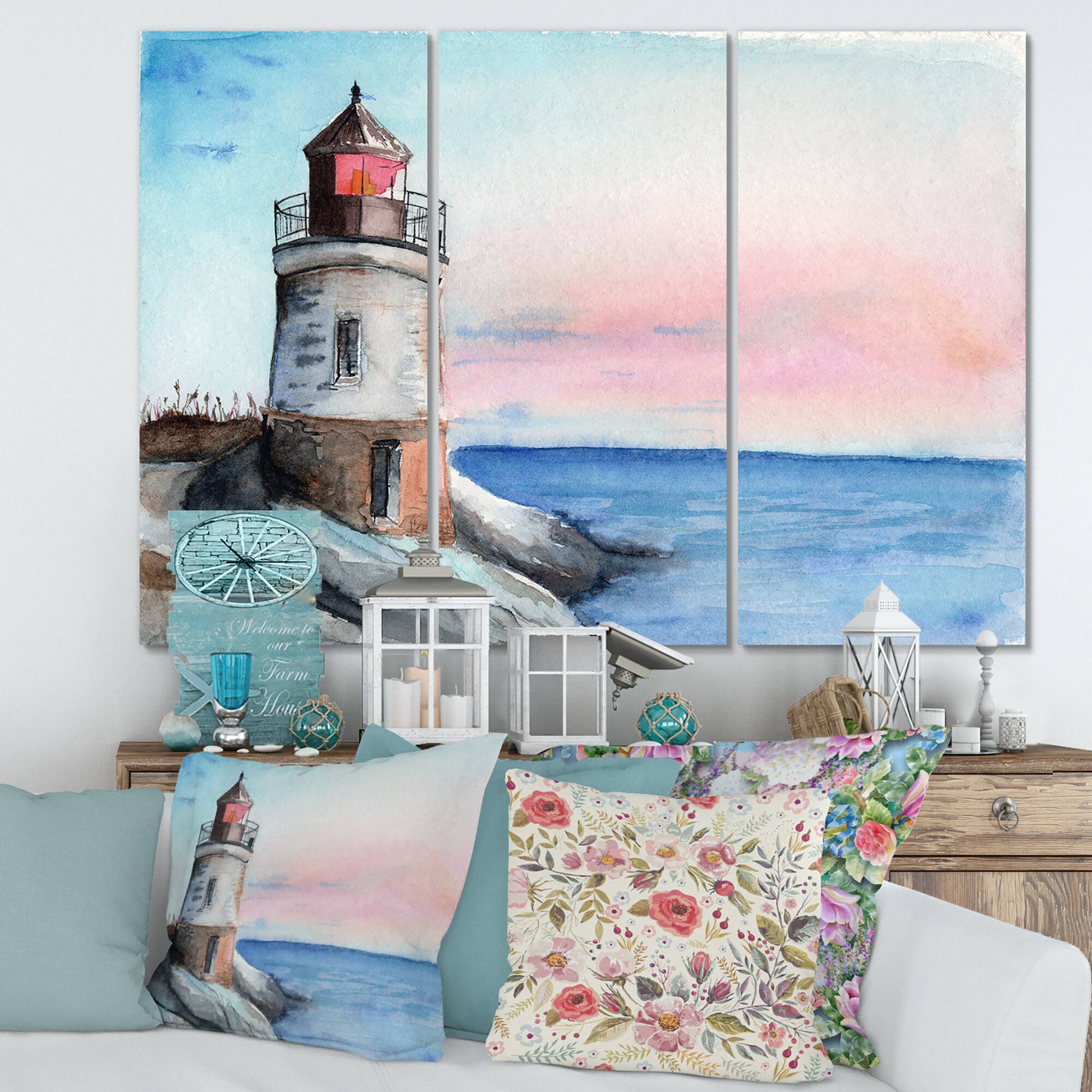 Designart - A Lighthouse On A Rock Shore In Early Morning
